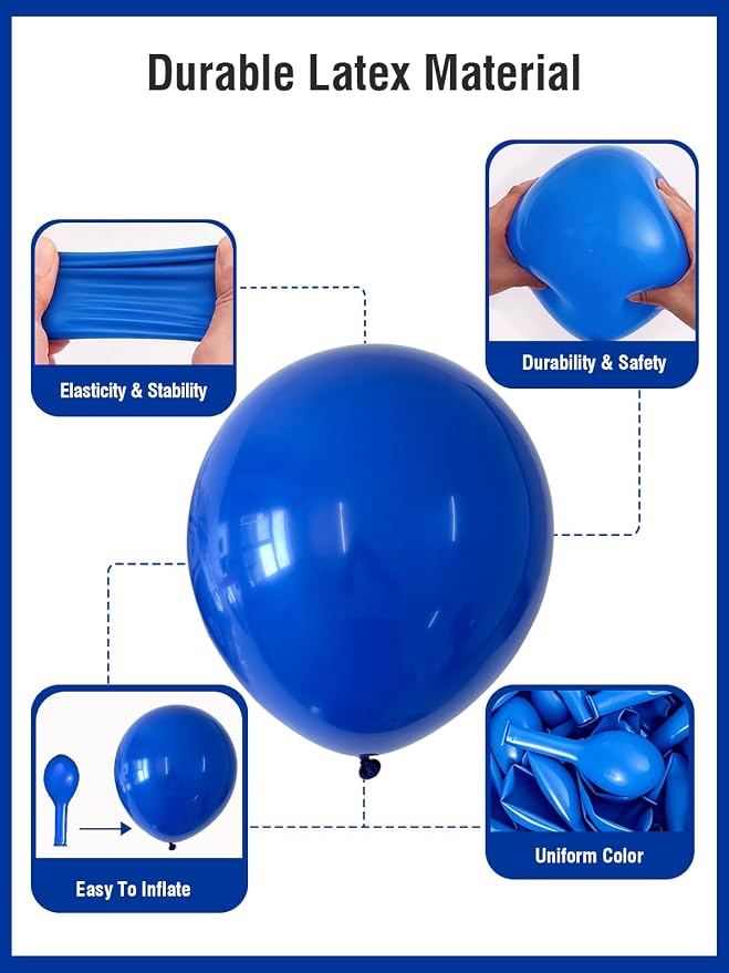 Blue Balloons 125 Pcs Different Sizes 18 12 10 5 Inch Royal Navy Blue Balloon - Image 4
