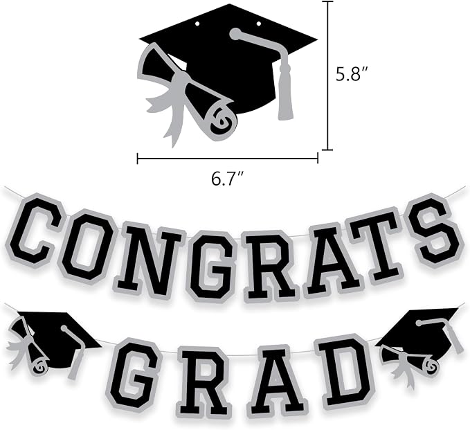 Congrats Grad Banner Graduation Party Banner Decoration Hanging Garland High - Image 2