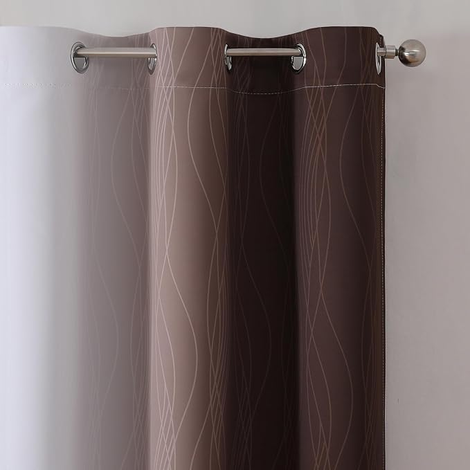 Brown and Greyish White Ombre Blackout Curtains - Image 4