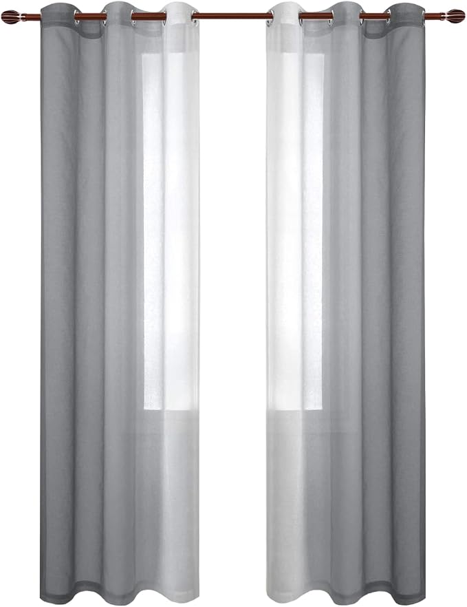 DWCN Grey Faux Linen Ombre Sheer Curtains - Image 8