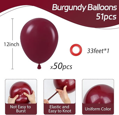 Burgundy Balloons 12 inch, Maroon Balloons 50pcs Party Balloons - Image 2