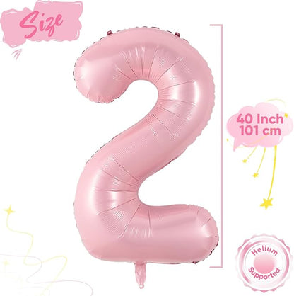 Light Pink 2 Balloon, 40 Inch Large Pastel Pink Foil Helium Number Balloons 0-9 - Image 2
