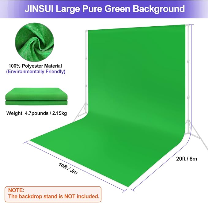 JINSUI Green Screen Backdrop, Large Background Fabric 10x20 ft | Thick - Image 3