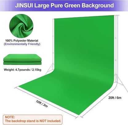 JINSUI Green Screen Backdrop, Large Background Fabric 10x20 ft | Thick - Image 3