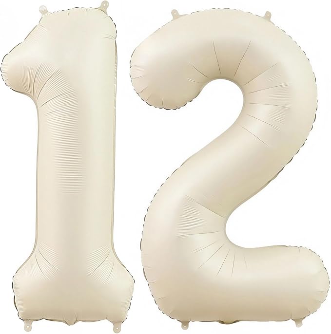 Cream 12 Balloon Number 40 Inch Cream Number 12 Balloon Helium Mylar Balloons by BBPOOL