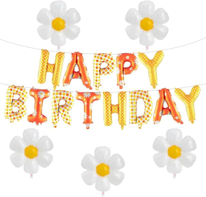 16 Inch Daisy Happy Birthday Balloon Banner Set Made Of Foil Film Paired by Unknown