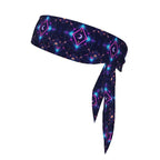 Men Women Sports Sweat Band, Multifunction Elastic Head Ribbon for Running Workout Shower, Novelty Sacred Geometric Symbols Sun Moon Trippy Purple Headdress Hair Decor