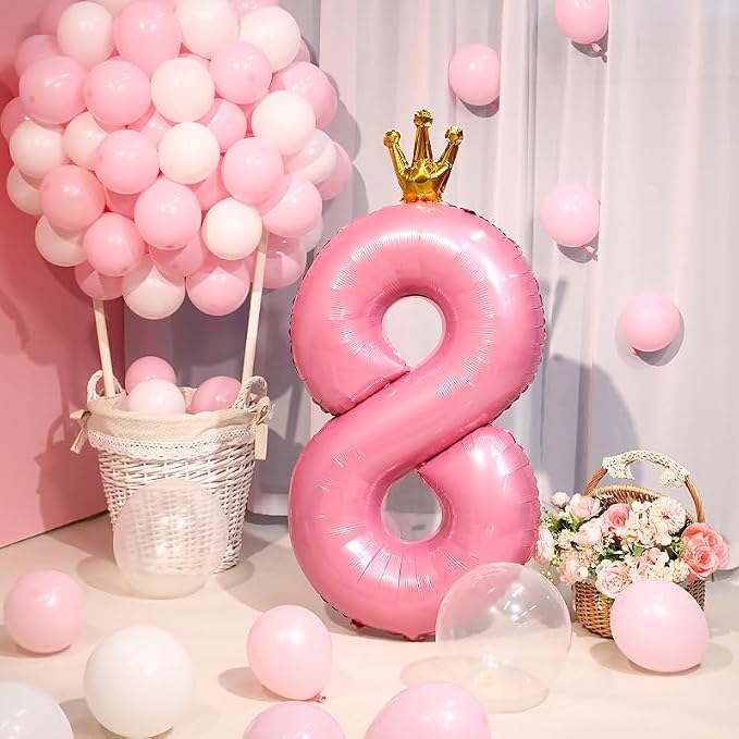 40 Inch Crown Pink Number 8 Balloon, Big Conjoined Light Pink Foil Mylar Helium - Image 3