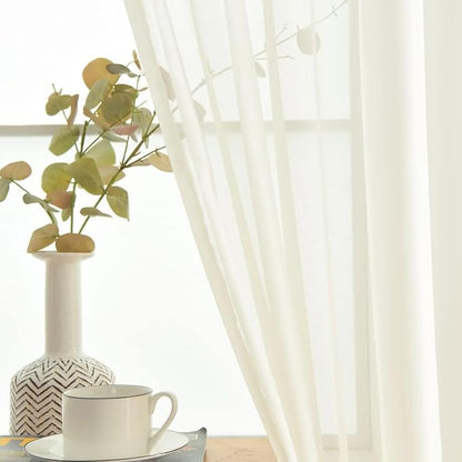 SpaceDresser Basic Rod Pocket Sheer Voile Window Curtain Panels Ivory 1 Pair 2 - Image 3