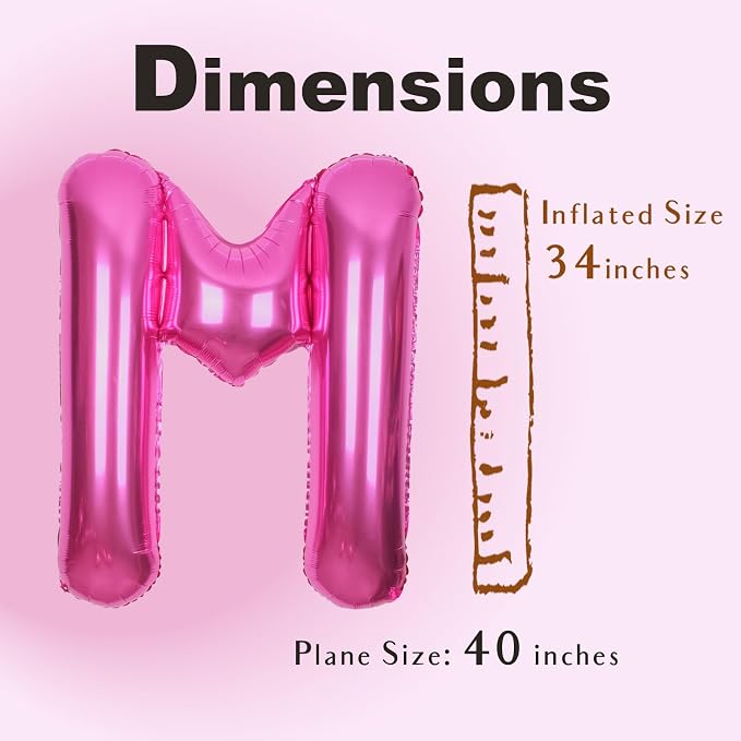 SUWEN 40 Inch Hot Pink Large M Letter Balloons Big Foil Helium Letter A-Z | - Image 4
