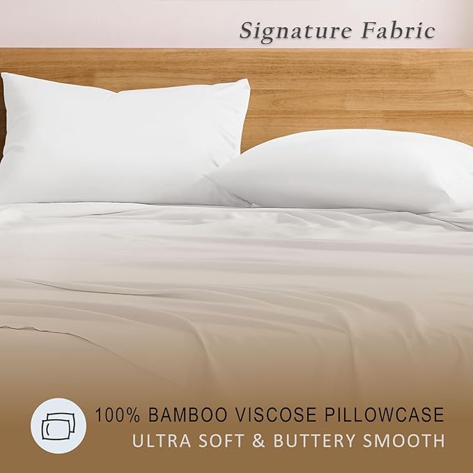 TOSMO Luxury Pillow Case Set of 2 - Cooling Viscose Derived from Bamboo, Oeko-TEX, Breathabl Silky Soft Pillow Cases with Envelope Closure (King / 20x36, Classic White)