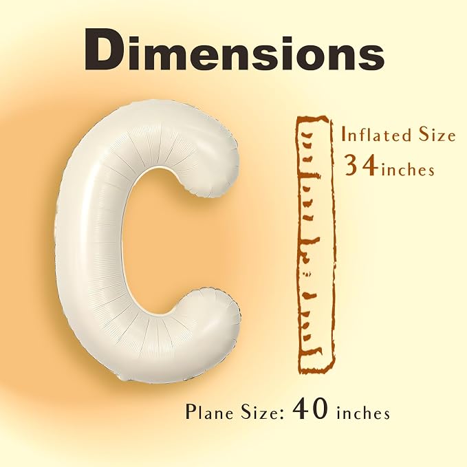 SUWEN 40 Inch Cream Large C Letter Balloons Big Foil Helium A-Z | Jumbo Mylar - Image 6