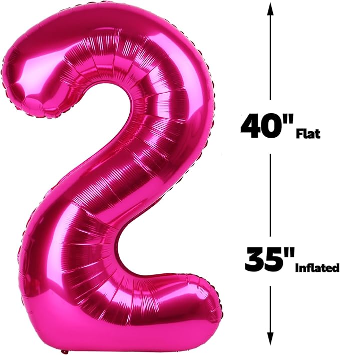 Hot Pink Number 2 Balloon 40 inch, Balloon numbers party supplies, deco photo - Image 2