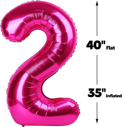 Hot Pink Number 2 Balloon 40 inch, Balloon numbers party supplies, deco photo - Image 2