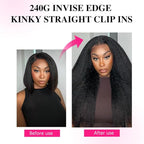 Invisi Edge Clip In Hair Extensions Human Hair 2 Pack 240g 16pcs Kinky Straight Invisible Clip Ins For Women Full Head Injected Clip Ins Remy Human Hair Extensions Natural Color 24inch