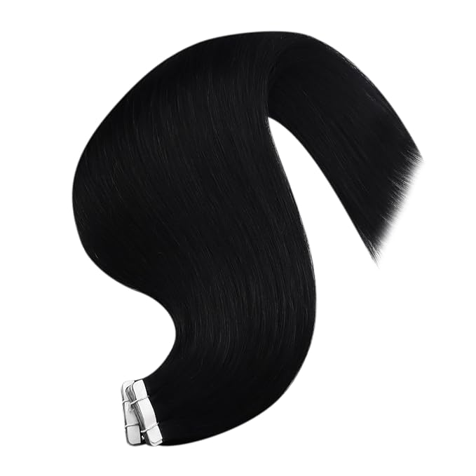 YoungSee 26 Inch Tape in Extensions Human Hair Black Human Hair Tape in Extensions 50g Jet Black Hair Extension Real Human Hair Tape-in 20pcs Long for Adding Hair Length