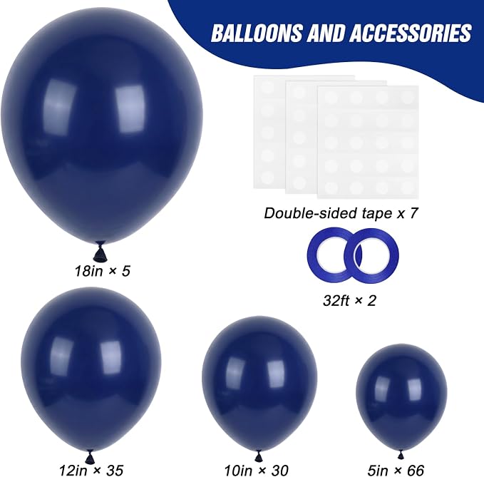 RUBFAC 135pcs Navy Blue Balloons Different Sizes 18 12 10 5 Inch Dark Blue - Image 2