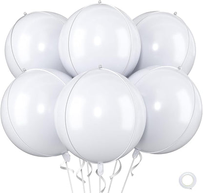 22 Inch White Foil Balloons, Large Metallic White Round Balloons, Sphere Ball by Saxuxu