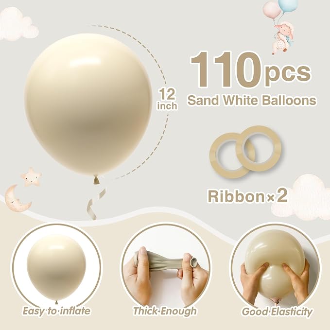 Sand White Balloons 110pcs 12 Inch Latex Balloon - Image 2