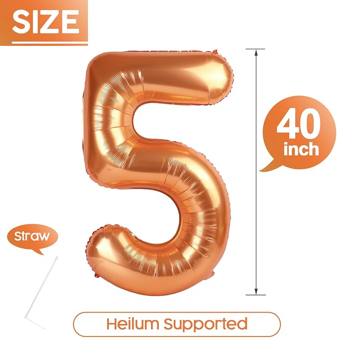 5 Balloon - Orange Birthday Number Balloons, 40 Inch Decorations Men Women | - Image 5