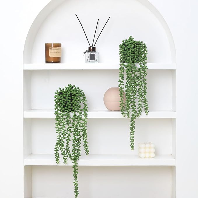2pcs Fake Hanging Plants Fake Potted String of Pearls Succulent Plants Small - Image 5