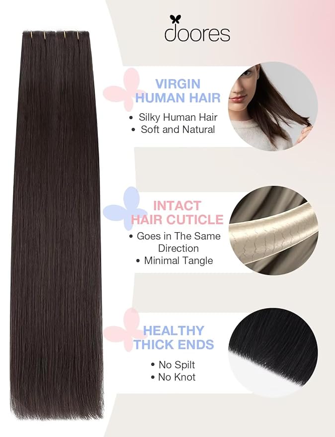 DOORES Seamless Human Hair Tape in Extensions Invisi Edge, Dark Brown 20 Injection Tape-ins with 20 Classic Tape-ins 100g 20 Inch, Injection Tape in Extensions Virgin Human Hair