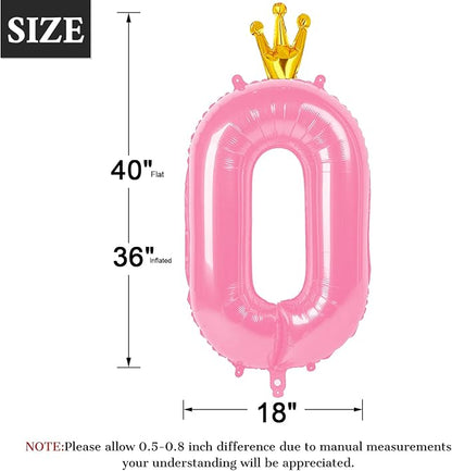Pink Crown Number 0 Balloon 40 inch, Big Pink 0th Birthday Party Decorations | - Image 2