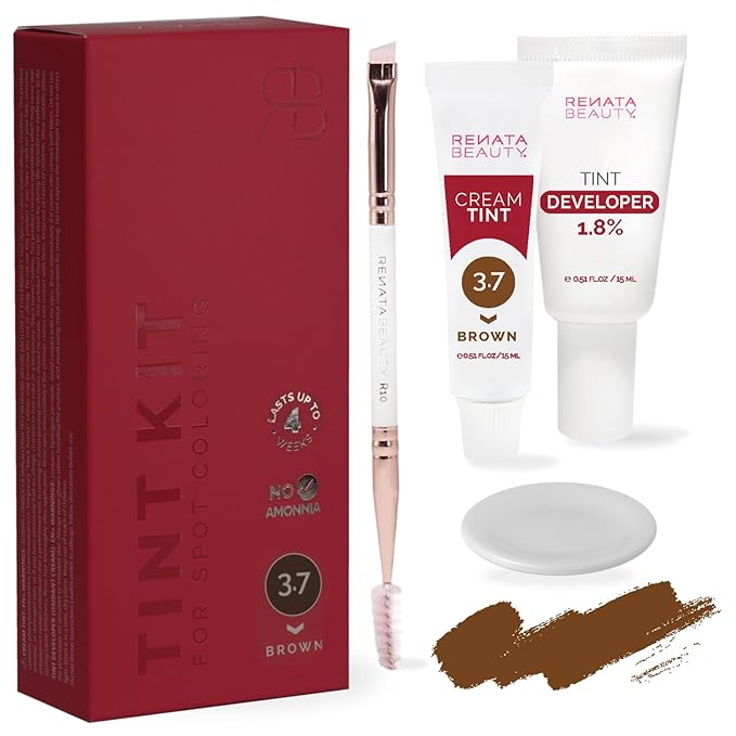 RB RENATA BEAUTY Tint Kit – Cream Hair Dye Kit with Developer and Application Brush for Spot Coloring - Covers Gray Hairs, Smudge-Proof, Long-Lasting Up to 4 Weeks, 20 Applications [Brown]