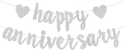 Pre-Strung Happy Anniversary Banner Bunting Silver Hanging Sign Garland by Unknown