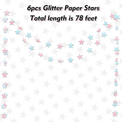 BEISHIDA 6Pcs Pink Blue Paper Star Garland Decor Multicolor Star Banner Backdrop - Image 2