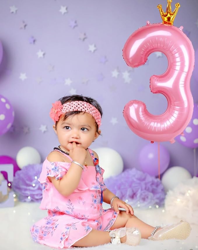 40 Inch Crown Pink Number 3 Balloon, Big Conjoined Light Pink Foil Mylar Helium - Image 3