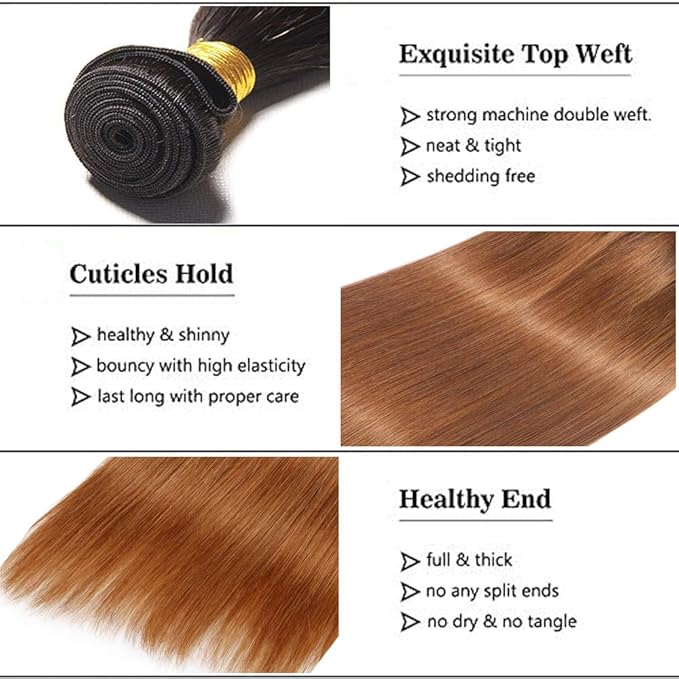 1B30 Bundles Human Hair Ombre Brown Body Wave Bundle Virgin Remy Hair 3 Bundles 24 26 28 Inch Niegmeag Double Weft Soft and Silky 2 Tone Black and Light Brown Bundle 300g