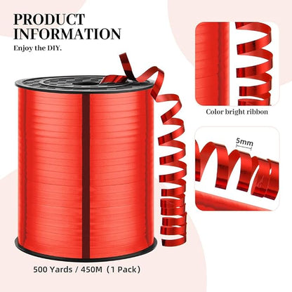 Christmas Ribbon, 500 Yard Red Curling Ribbons - Image 2