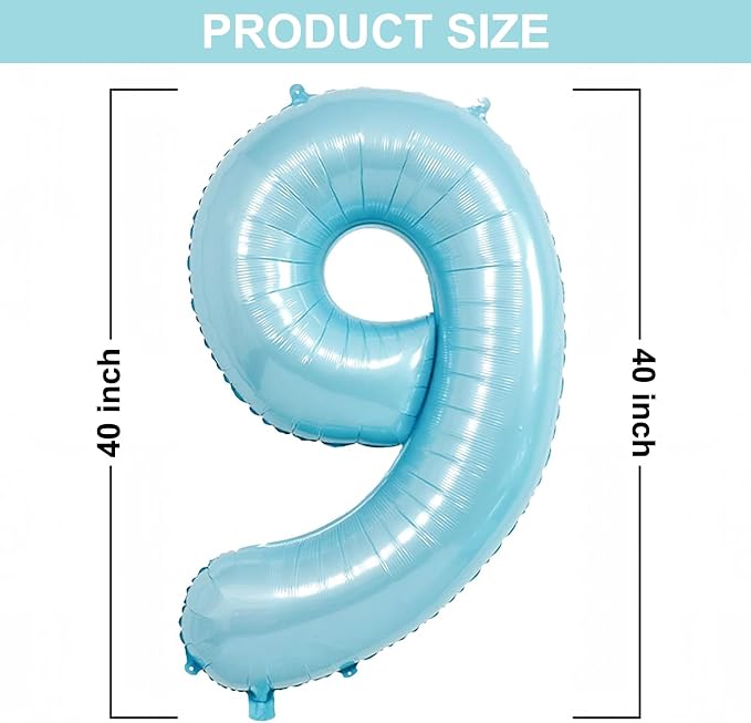 40 Inch Light Blue Number 9 Balloon | Foil 9 Birthday Balloon - Image 2