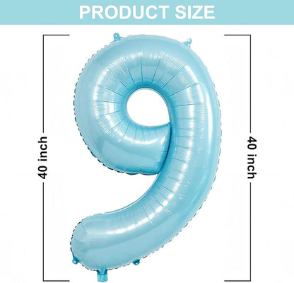40 Inch Light Blue Number 9 Balloon | Foil 9 Birthday Balloon - Image 2