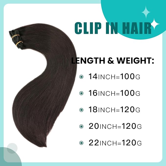 SURNEL Clip in Hair Extensions, Natural Black Human Hair Clip in Extensions 22 Inch 120g 6pcs Clip ins Hair(#1B,22'')