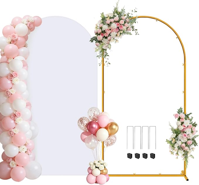 Metal Arch Backdrop Stand and Cover Set, 7.2FT Gold Wedding Backdrop Arch Frame by Chesjin
