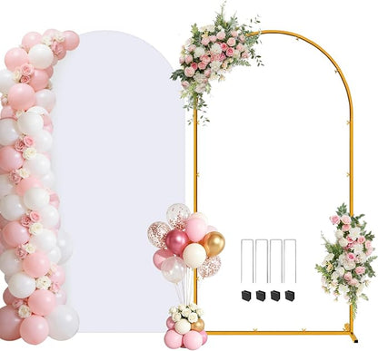Metal Arch Backdrop Stand and Cover Set, 7.2FT Gold Wedding Backdrop Arch Frame by Chesjin