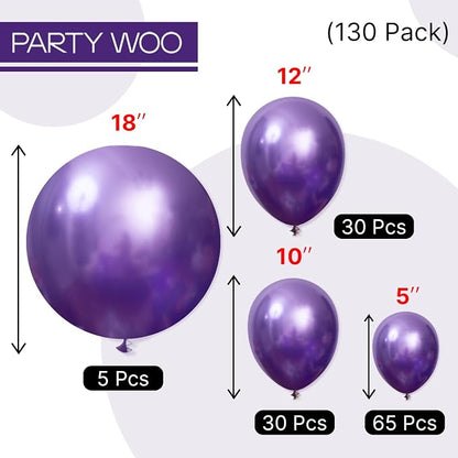 PartyWoo Metallic Purple Balloons 130pcs Chrome Purple Color | 18 12 10 5 Inch - Image 6