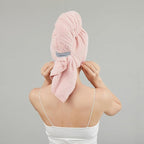 Women Microfiber Hair Towel Wrap with Elastic Strap,Super Absorbent Anti Frizz Drying Turban for Curly, Long,Wet Hair-Pink