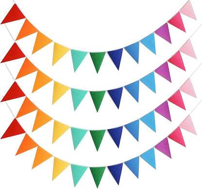 4 Strings 48PCS Rainbow Pennant Banner Flags | Colorful Triangle Felt Banner Kit by AULEGE