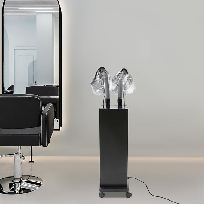 Hair Steamer, Professional Micro Mist Hair Color Processor with 2 Vaporizing Caps, 650W Vertical Hair Care Machine with Rolling Wheels, Salon Spa Equipment for Deep Hair Care Repair, Hair Styling