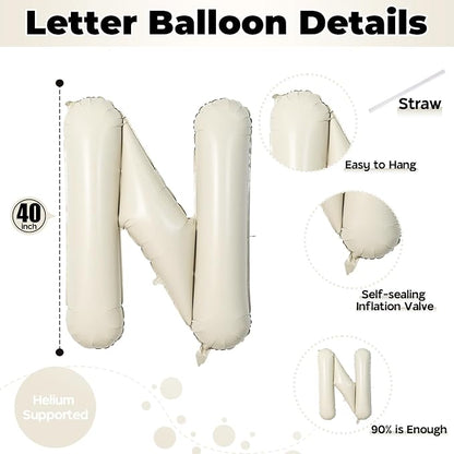 N Letter Balloons Cream, 40 Inch Alphabet Foil Word Balloon, Large Mylar - Image 2