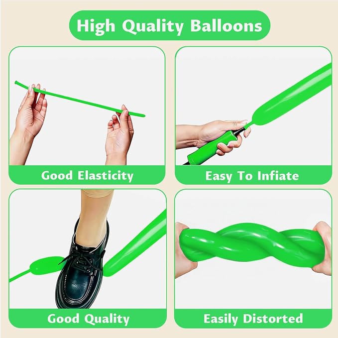 260 Green Long Balloons for Balloon Garland Thickening Skinny Latex Twisting - Image 4