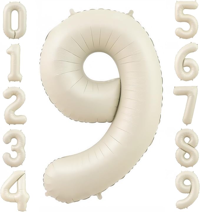 Cream 9 Balloon Number 40 Inch Cream White Number 9 Balloon Helium Mylar 9 by BBPOOL