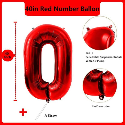 40 Inch Red Number 0 Balloon Large Red Foil Balloon Red 0 Balloons Mylar Helium - Image 2