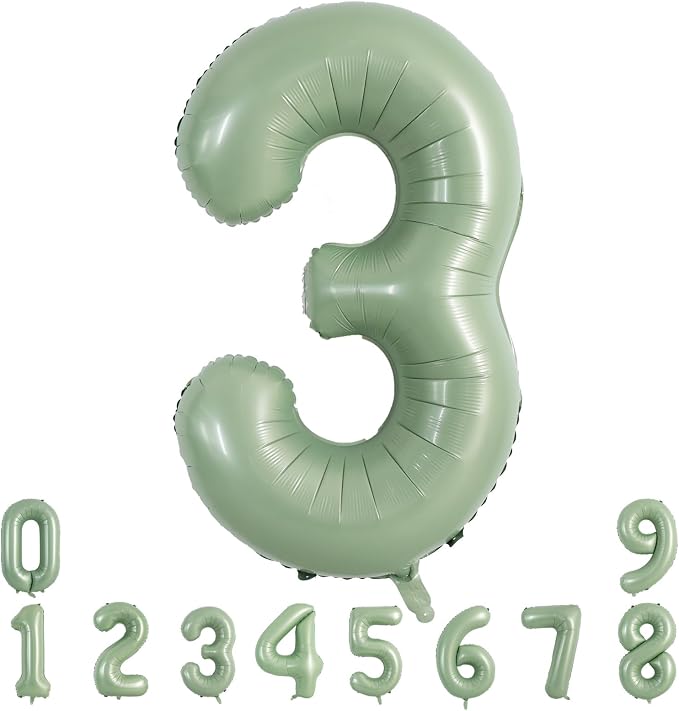 TONIFUL 40 Inch Sage Green Large Number 3 Balloon by TONIFUL
