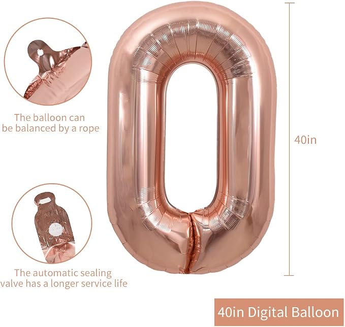 TONIFUL 40 Inch Rose Gold Large Numbers Balloons 0-9, Number 0 Digital 0 Helium - Image 2