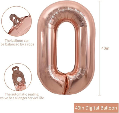 TONIFUL 40 Inch Rose Gold Large Numbers Balloons 0-9, Number 0 Digital 0 Helium - Image 2