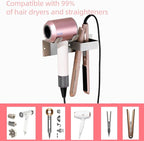Hair Dryer Holder Wall Mounted, Hair Tool Organizer Wall Mount for Bathroom, Stainless Steel Hair Dryer Holder, Blow Dryer Holder Adhesive/Drilling Hair Dryer and Straightener Holder UEMUSI